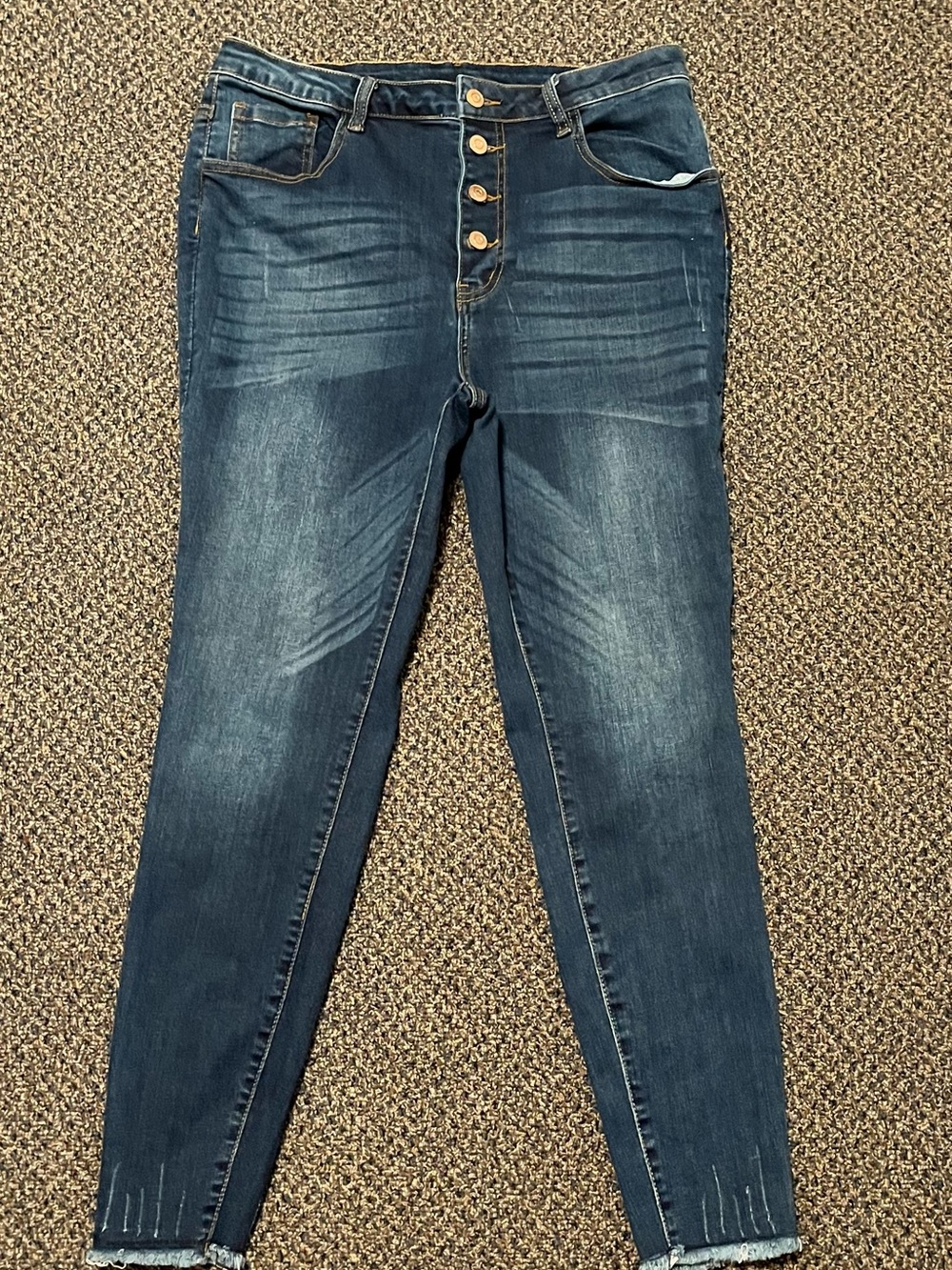 K. Jordan High-Rise Skinny Jeans in Dark Blue with Button-Fly